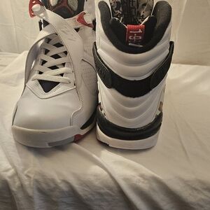 White and Black High-Top Sneakers